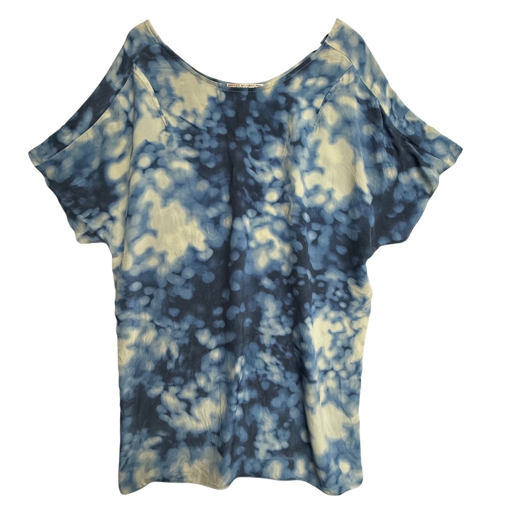 Shipley & Halmos 100% Silk Blue Abstract Print Blouse Top Size 2/XL USA